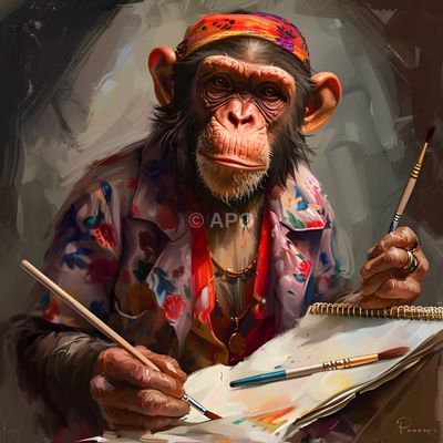 Künstler-Schimpanse: Digitales Porträt eines malenden Affen